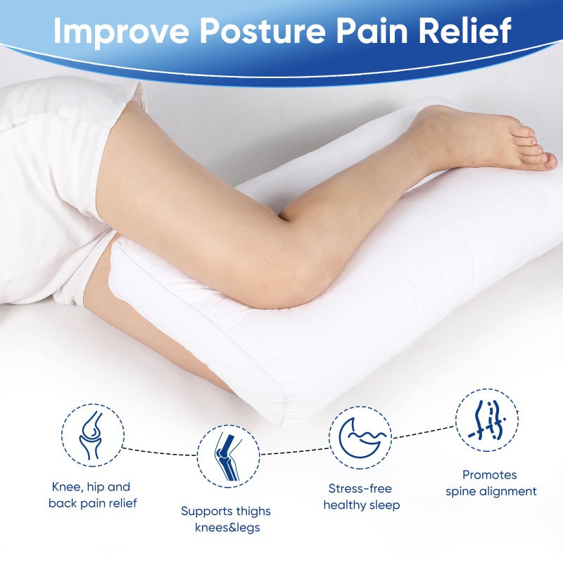 MINUPWELL Knee Pillow for Side Sleepers - Between Leg & Under Knee Pillow for Back Sleepers - Leg Pillow with 850G 7D Alternative for Relieving Leg  Back  and Knee Pain - 100% Cotton Fabric - White - Image 3